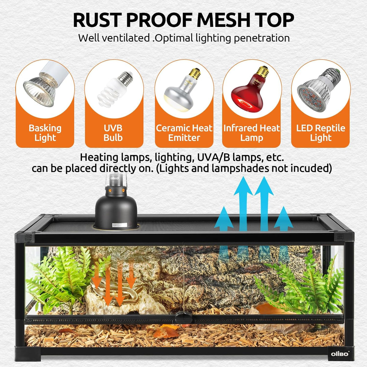 20 Gallon Tempered Glass Reptile Tank, 33" x 15" x 9" Reptile Terrarium with Sliding Door Top Screen Ventilation