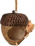 Acorn Bird House for Outside, Hand-Painted Resin Hanging Birdhouse with Squirrel, Weather-Resistant Decorative Bird