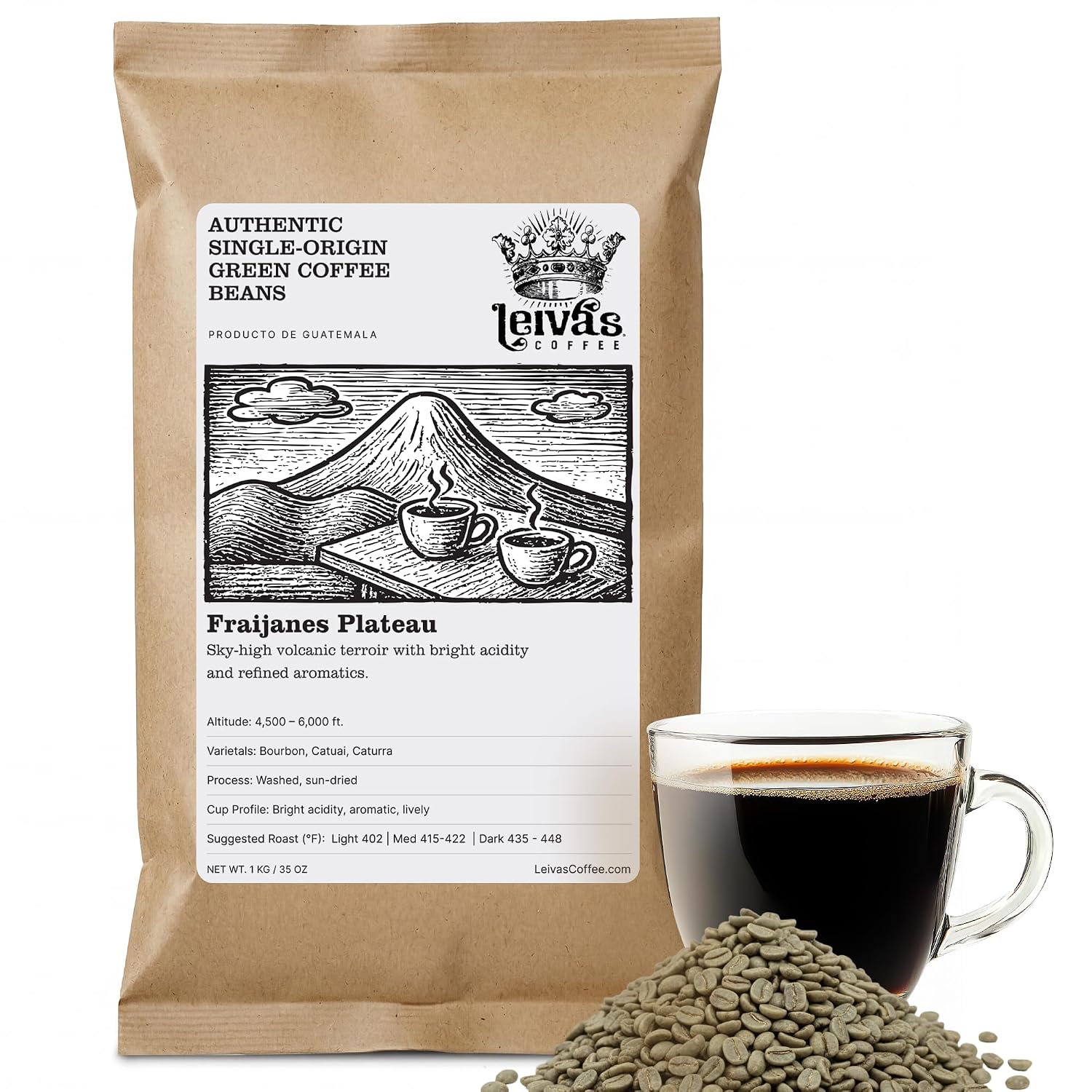 Leiva's Unroasted Green Coffee Beans Fraijanes 1kg (35 oz)