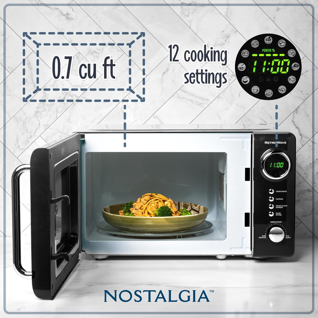 Retro Compact Countertop Microwave Oven - 0.7 Cu. Ft. - 700-Watts with LED Digital Display - Child Lock - Easy Clean