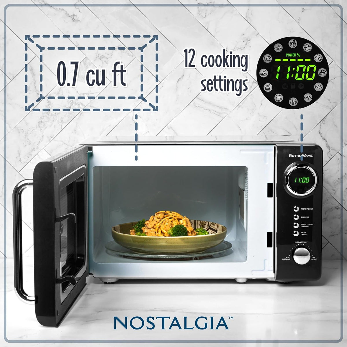 Retro Compact Countertop Microwave Oven - 0.7 Cu. Ft. - 700-Watts with LED Digital Display - Child Lock - Easy Clean
