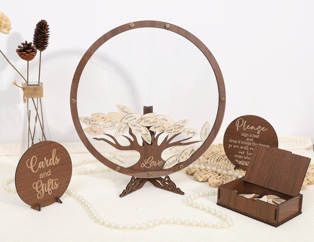 Wedding Guest Book Alternative - Personalized Bridal Shower Party Decorations,Wooden Family Tree Guest Book,Standing