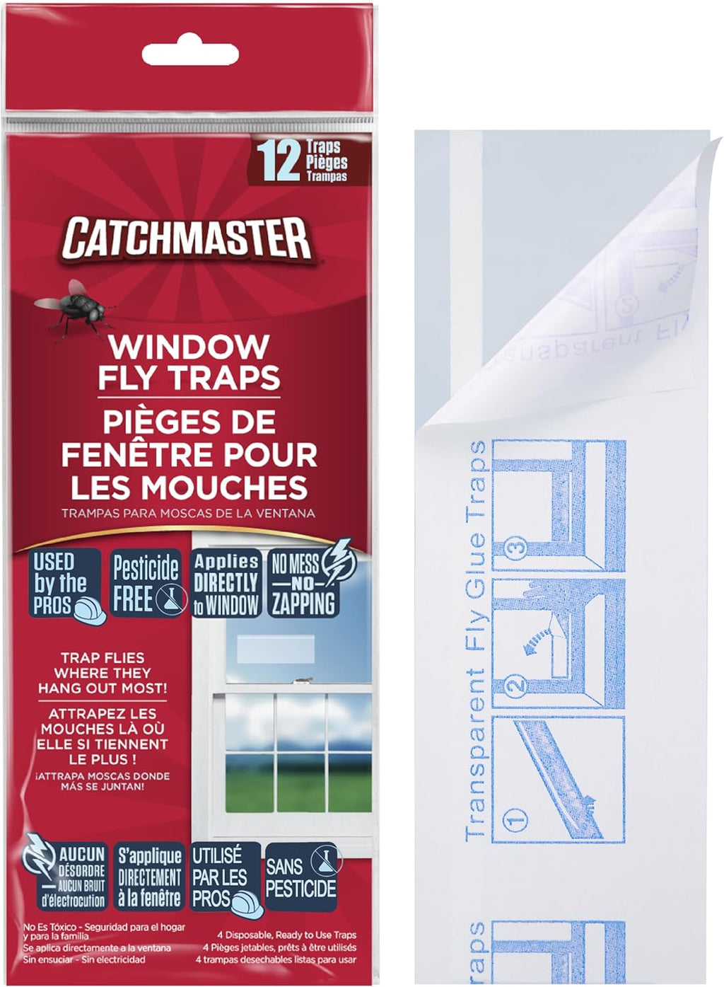 Window Fly Traps 12-Pack, Fruit Fly Traps for Indoors, Disposable Bulk Bug Catcher, Waterproof Insect Glue Trap