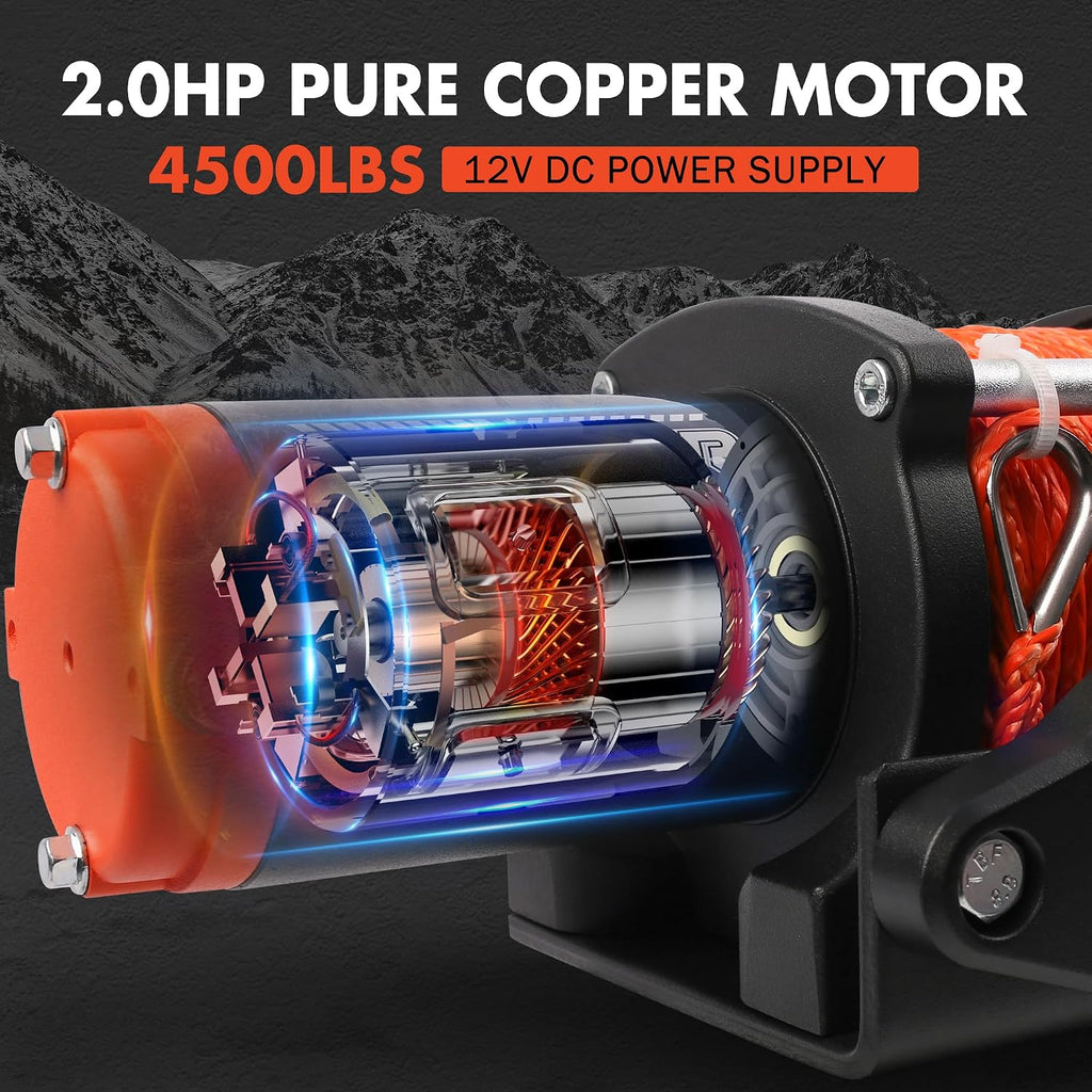4500 lb Electric Winch 12V Waterproof IP67 for ATV UTV Boat Trailer