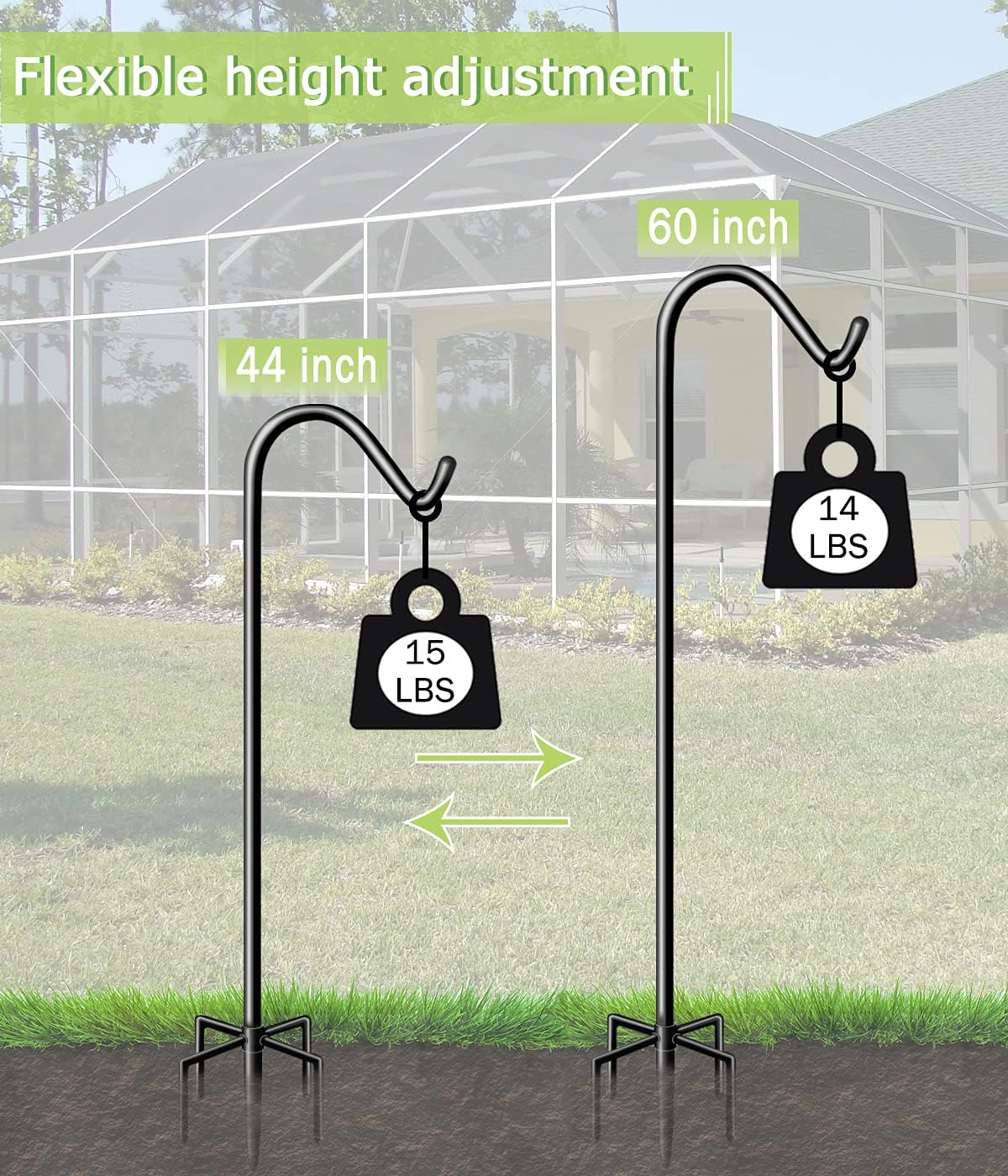 60 Inch Tall Shepherd Hooks with 5-Forked Base, Adjustable Heavy Duty Bird Feeder Pole Stand Hanger for Outdoor