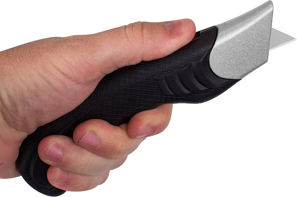 Ergonomic Utility Knife Set | Retractable Box Cutter with Rubber Handle | For Cutting Cardboard, Carpet & Plastic |
