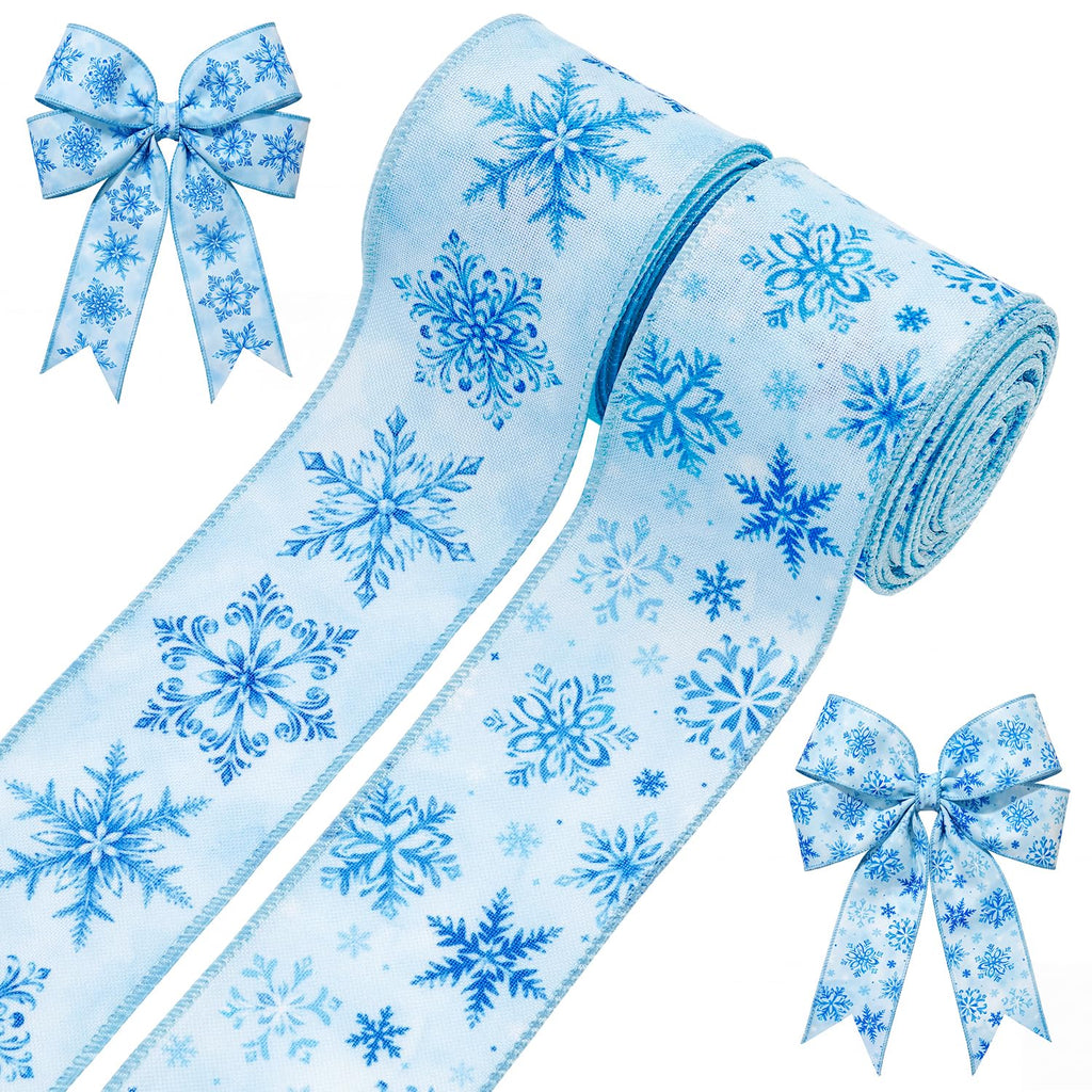 Winter Snowflake Wired Ribbon 2 Rolls, Snowflake Fabric Ribbon