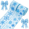 Winter Snowflake Wired Ribbon 2 Rolls, Snowflake Fabric Ribbon