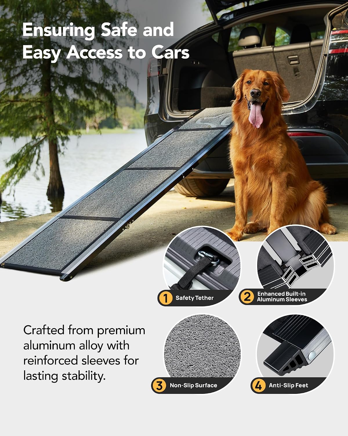 Dog Ramp for Cars, 63" L × 17" W, Lightweight Foldable