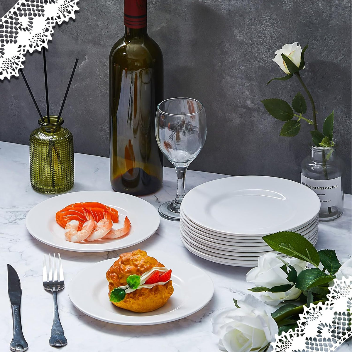 12 Pack 7 Inch White Dessert Plates, Melamine Salad Dishes Set