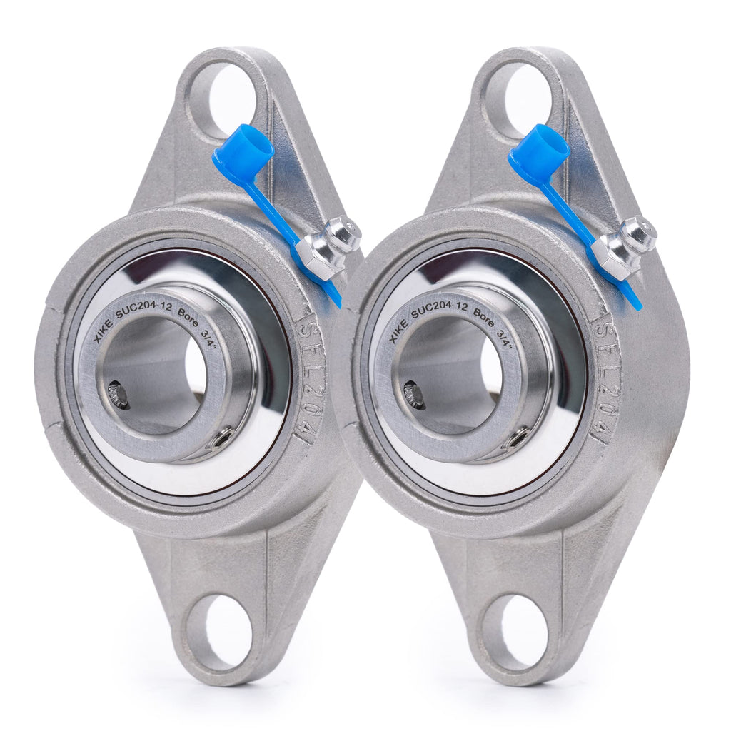 XIKE 2 Pcs SUCFL204-12 Bore 3/4" All Stainless Steel Pillow Block Bearings.