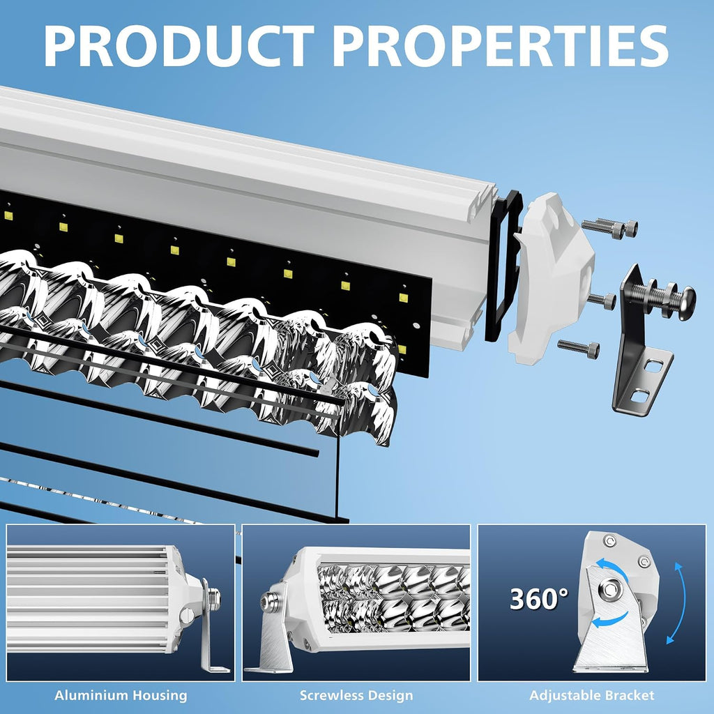 Marine Light Bar 12 Inch Double Row White LED for Boat Truck