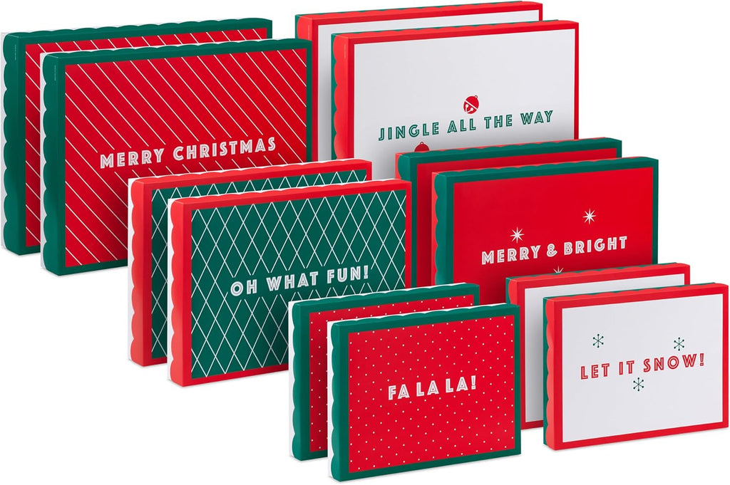Christmas Gift Boxes with Lids, Assorted 12-Pack (Red and Green)