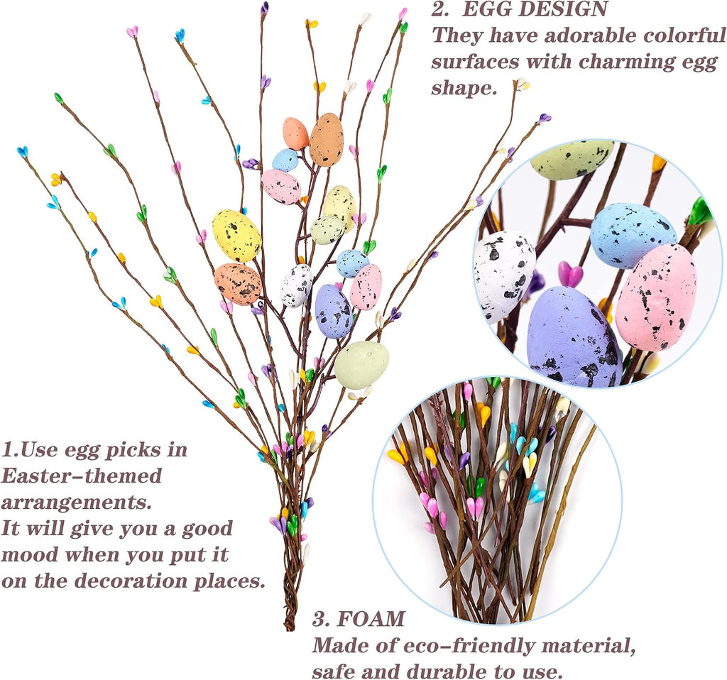 Artificial Easter Spray Vine with Pastel Easter Eggs and Berries- Decorative Spring Floral Stems-Easter Egg Twig