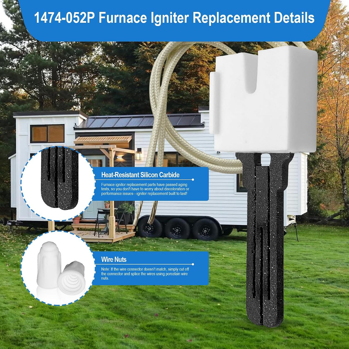 Furnace Ignitor, Gas Furnace Hot Surface Igniter Replacement For Coleman Evcon Mobile Home Furnaces, Furnace Igniter Replacement 1474-051P, 1474-052P, 025-41021-000 Furnace Replacement Ignitors