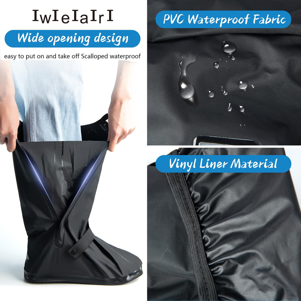 Waterproof Rain Boot Covers with Safety Reflector, Black, 2XL