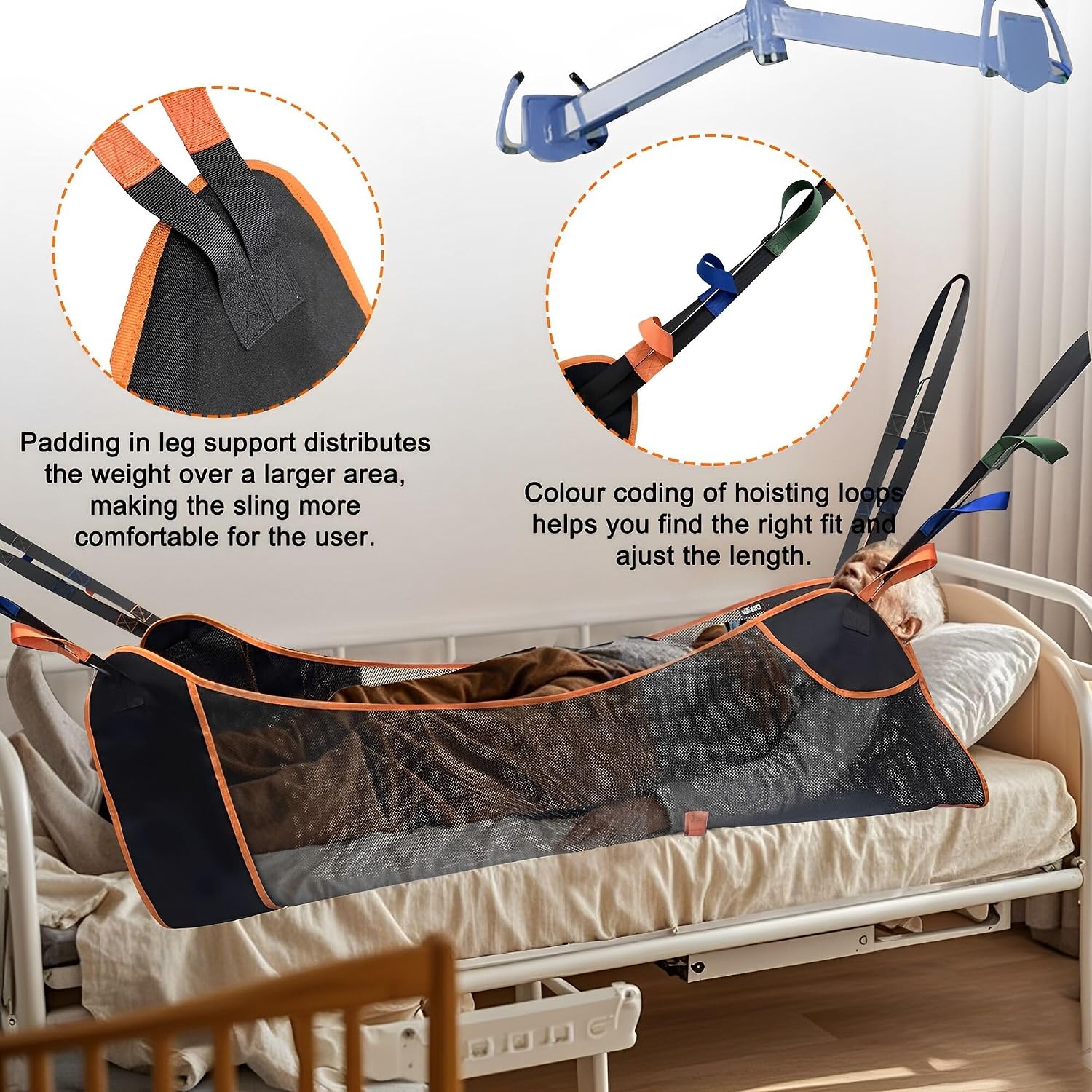 Universal Full Body Patient Lift Sling, Transfer Sling for Elderly & Disabled with Padded, Patient Aid Lift Medical