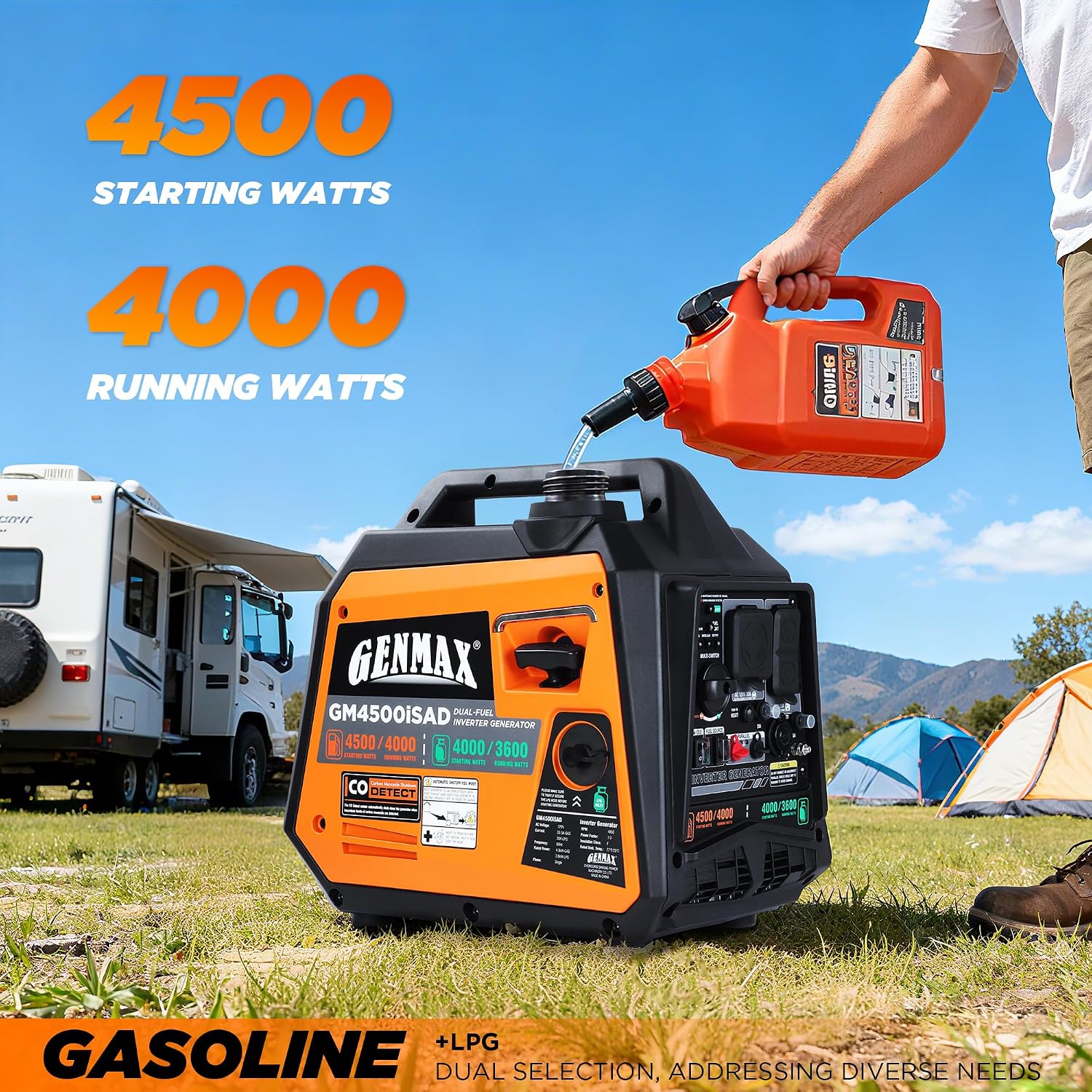 4500W Peak Dual-Fuel Silent Inverter Generator （2026 Model） - Ultra-Lightweight with CO Detector, EPA Compliant