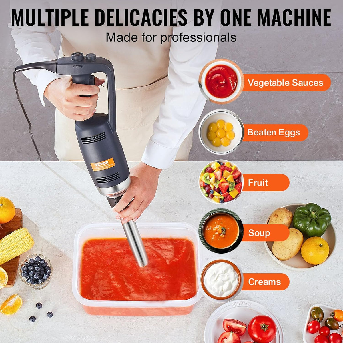 Commercial Immersion Blender, 350W Heavy Duty Hand Mixer, 16 inch Stepless Variable Speed Mixer with Stainless Steel