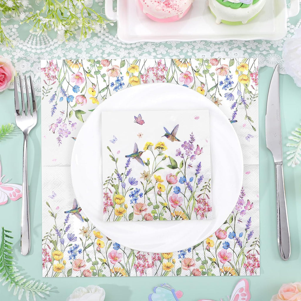 100 Pcs Wildflower Napkins, 5" Floral Cocktail Napkins