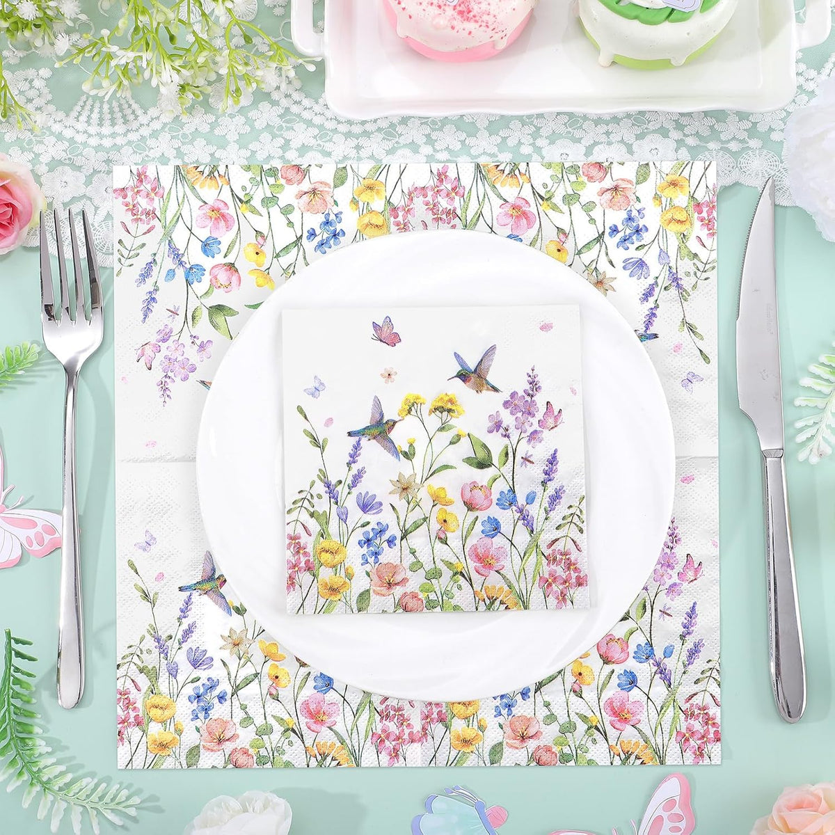 100 Pcs Wildflower Napkins, 5" Floral Cocktail Napkins