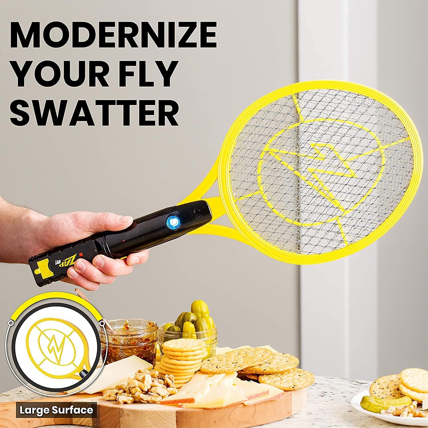 Rechargeable Electric Fly Swatter Racket - 4,000-Volt Mosquito Zapper with USB Charging Cable and Super-Bright LED
