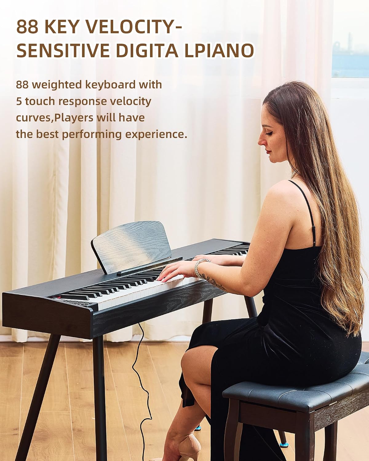 Digital Piano 88 Key Weighted Keyboard Full Size Electric Piano | For Beginners With Three-pedal Piano Cover