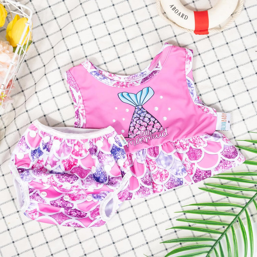 Baby Girls' Bikini Sets Swimwear,Reusable Swim Diaper with Matching Top