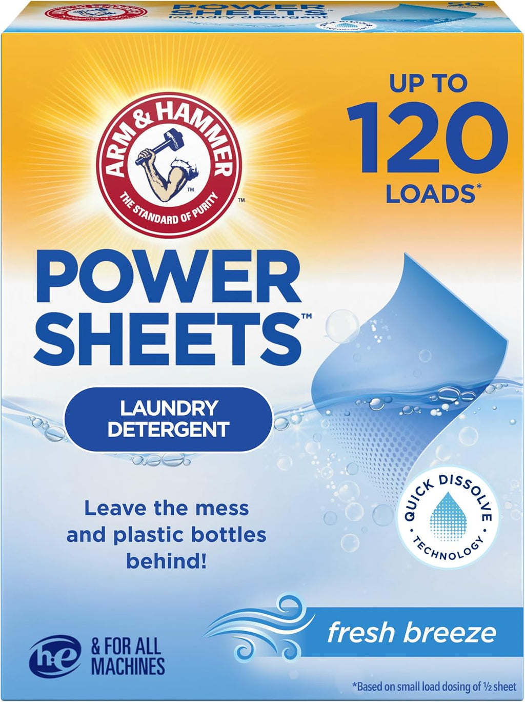 Power Sheets Laundry Detergent, Fresh Breeze Scent, 60ct