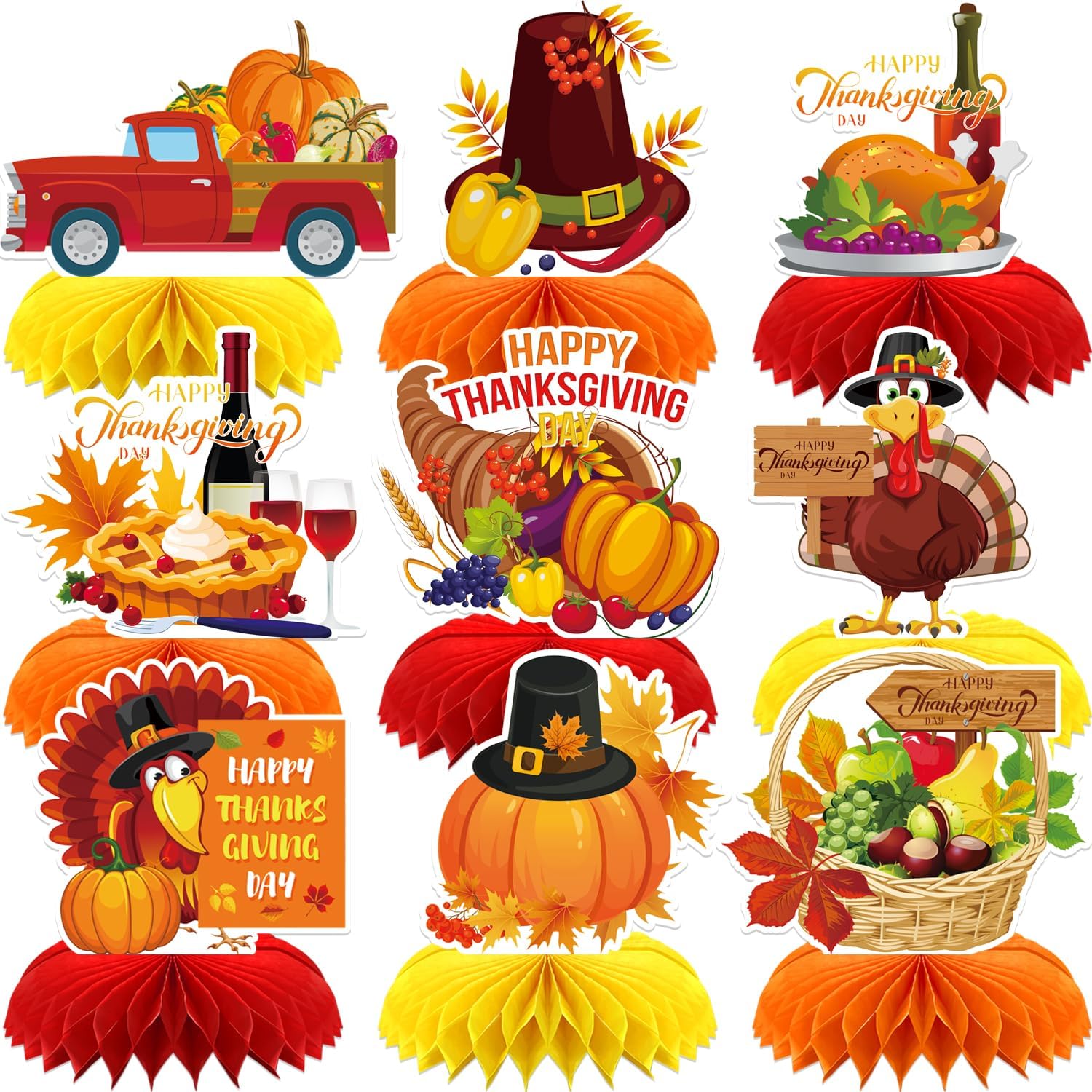 Thanksgiving Table Decorations, Fall Table Decorations for Autumn Harvest | 9Pcs Fall Centerpieces for Tables, 3D