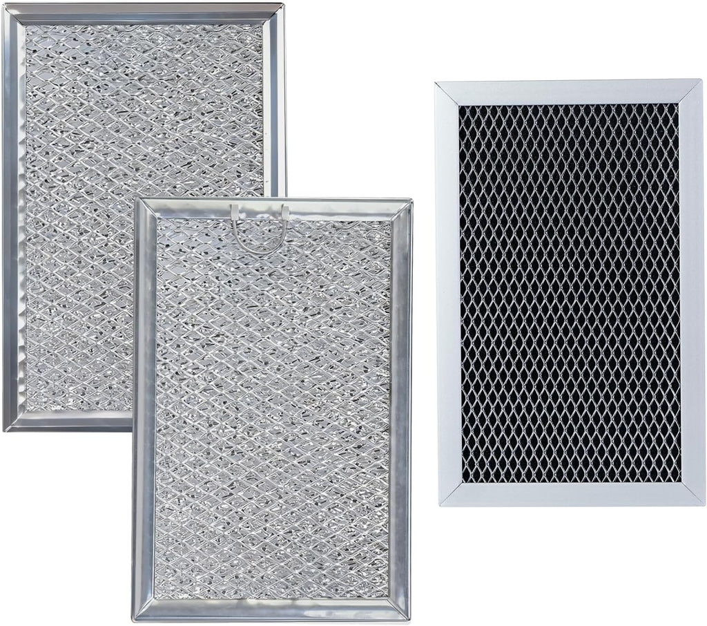 Microwave Filter Replacement - 3 Pcs Charcoal and Grease Filter Kit Compatible with GE Models JVM6175YK5FS, JVM6175SK5SS, JVM6175DK5BB, JVM6175DK5WW| Effective Odor Elimination