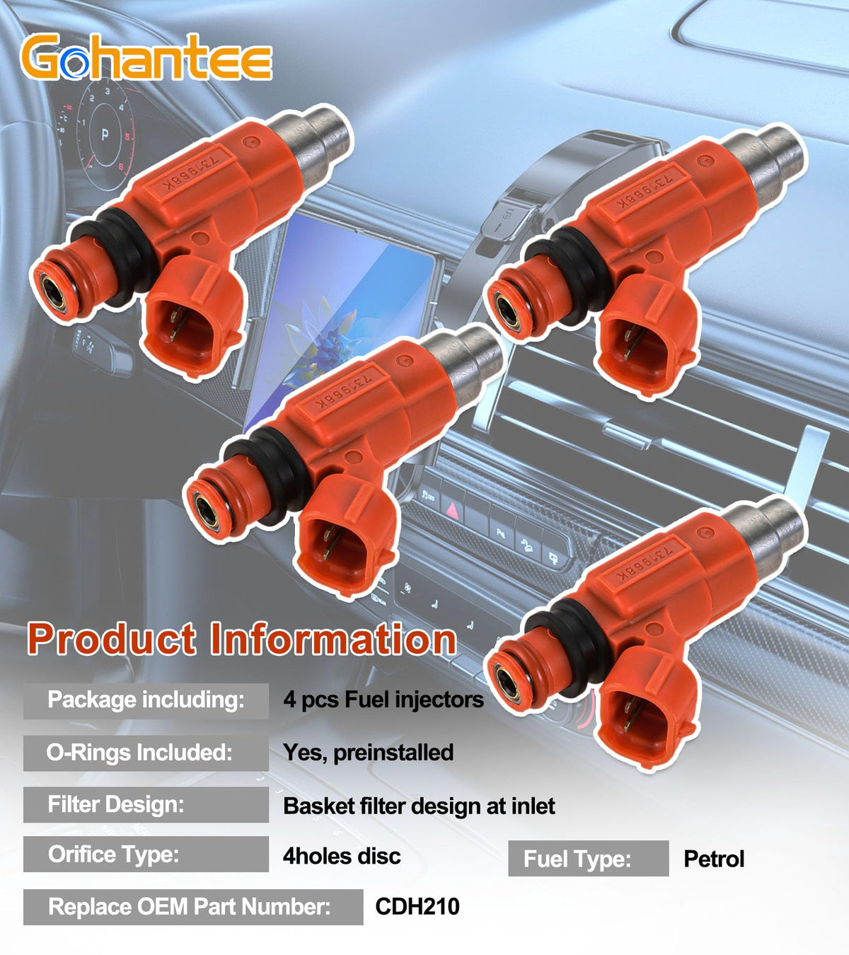 4pcs Fuel Injector 68V-8A360-00-00 Replacement for Yamaha Chevrolet Chrysle