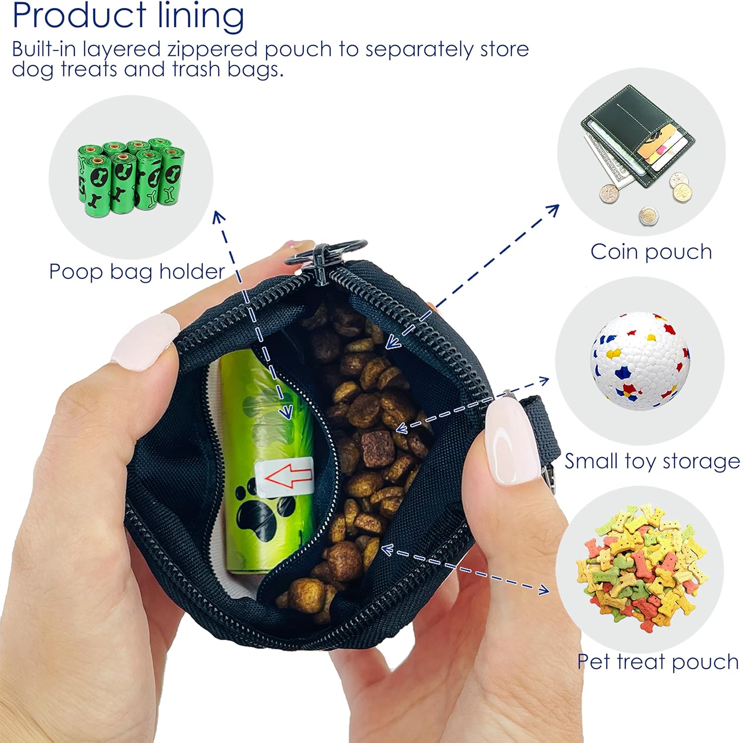 Dog Treat Pouch for Pet Walking and Training with Clicker Poop Bags Small Fanny Zipper Pack Holder for Puppy Snack