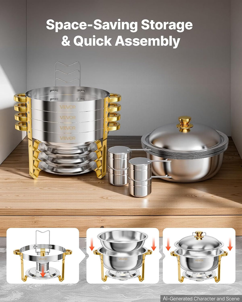 4 Packs Chafing Dishes for Buffet Set, 6QT Stainless Steel Chafer