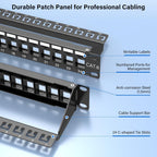 Jadaol 1U 24 Port 10Gbps Blank Patch Panel with Cable Management & Back Bar
