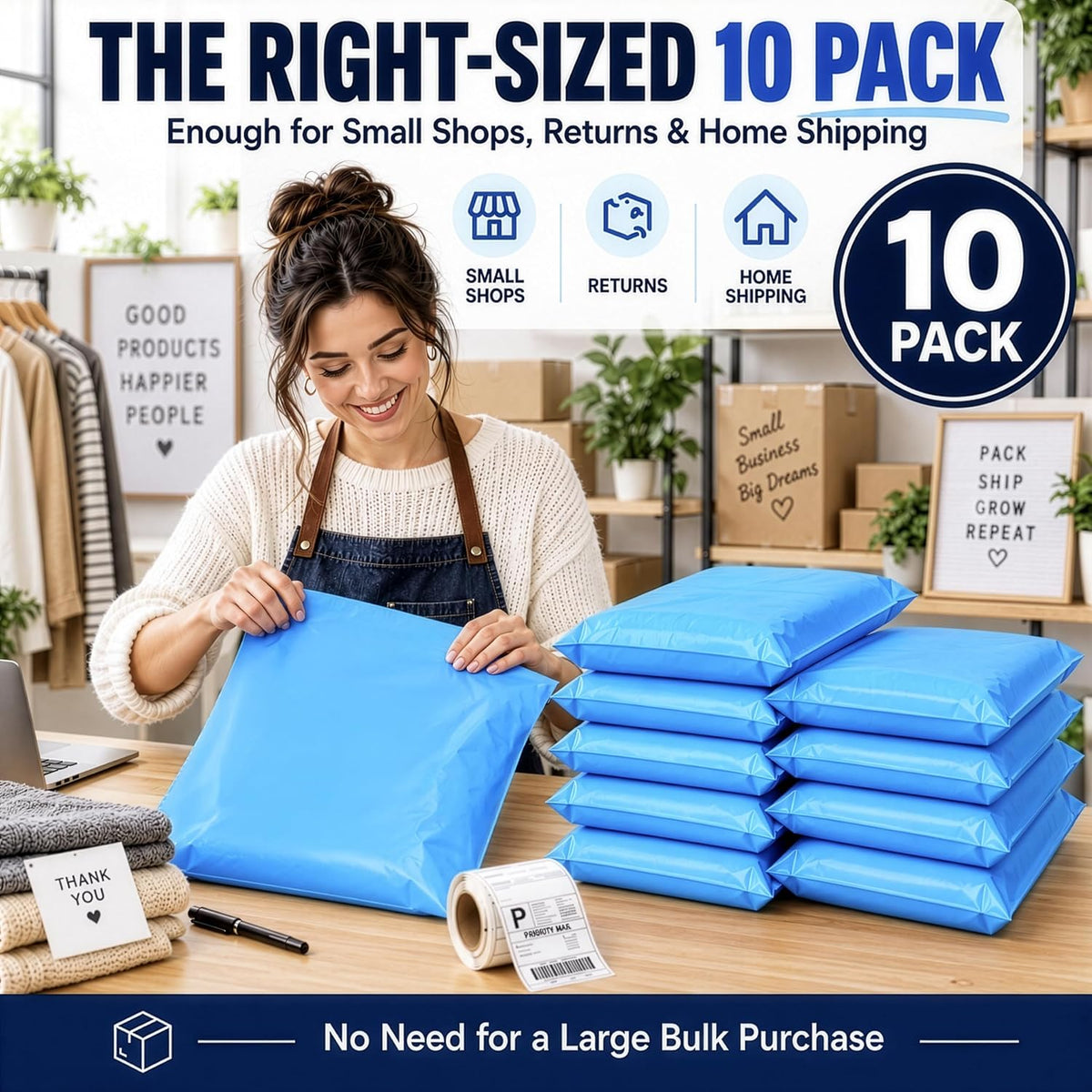 Large Poly Mailers 10 Pack, Shipping Bags, Mailing Bags, 17.5x23 Inch, Blue