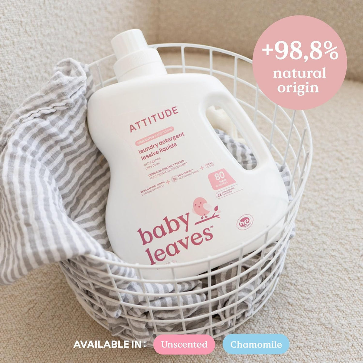 ATTITUDE Baby Laundry Detergent, EWG Verified, Soothing Chamomile, 80 Loads