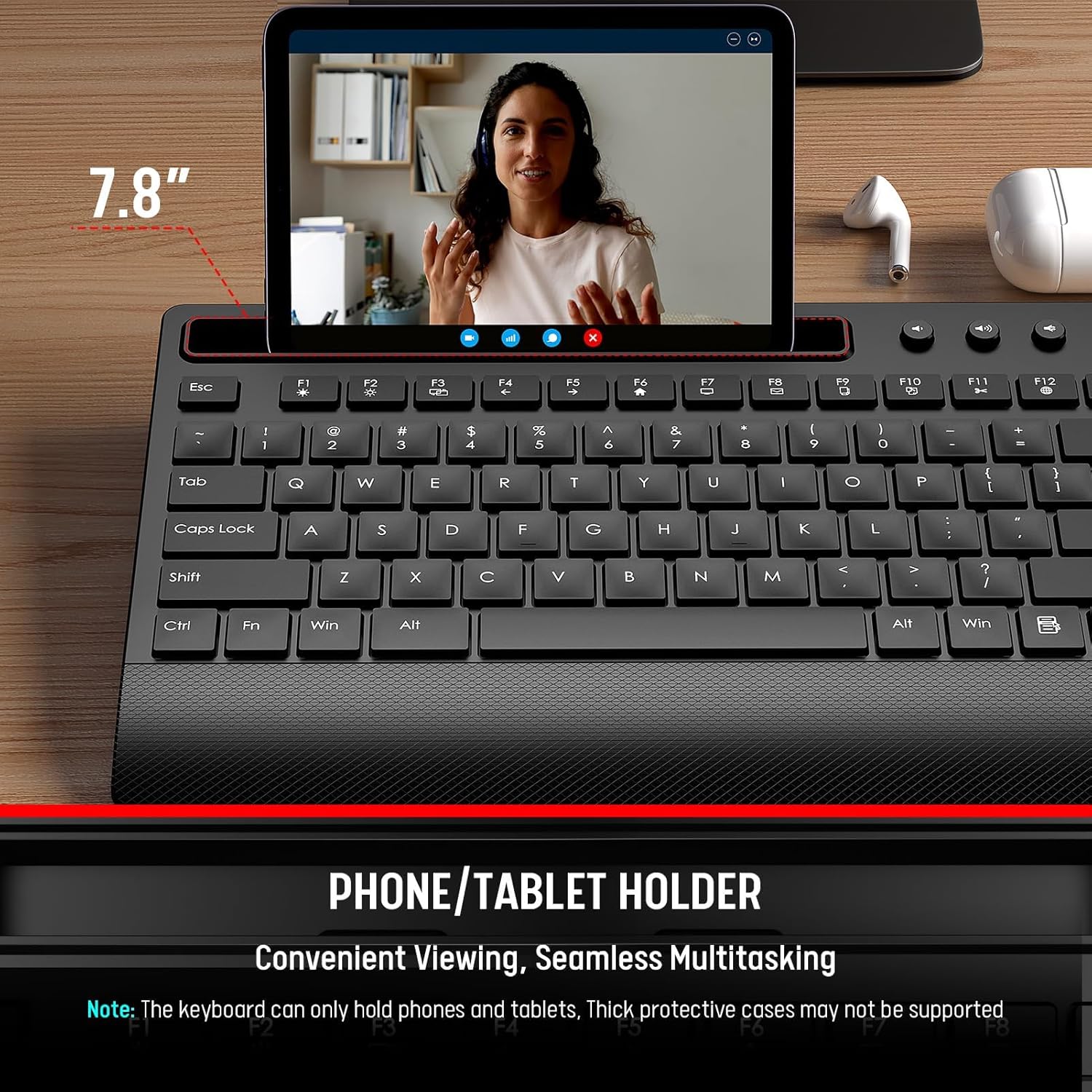 Wireless Keyboard and Mouse Combo, Full Size with Palm Rest | Quiet Typing, Phone Holder, Multimedia Keys, Power
