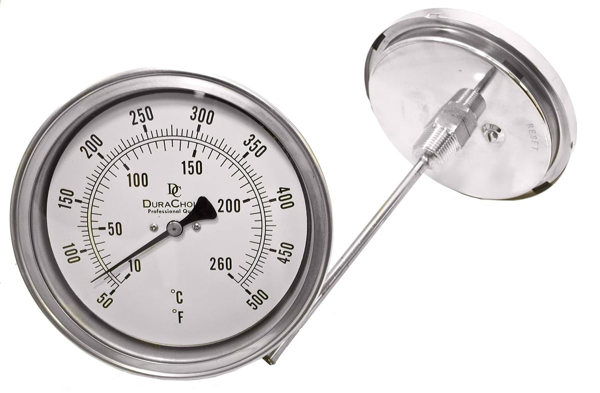 Bimetal Thermometer, 5" Face, 2-1/2" Stem, 0-250°F