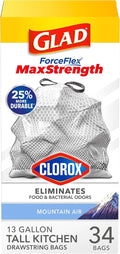 ForceFlex MaxStrength with Clorox Tall Kitchen Trash Bags, 13 Gal, 34 Ct (Package May Vary)