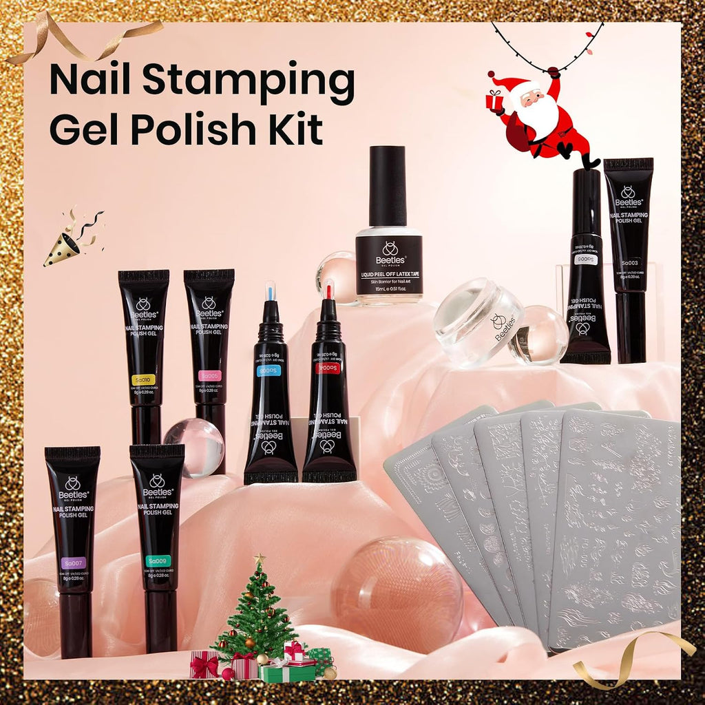 Beetles Nail Stamp Gel 16Pcs French Tip Nail Stamp Kit