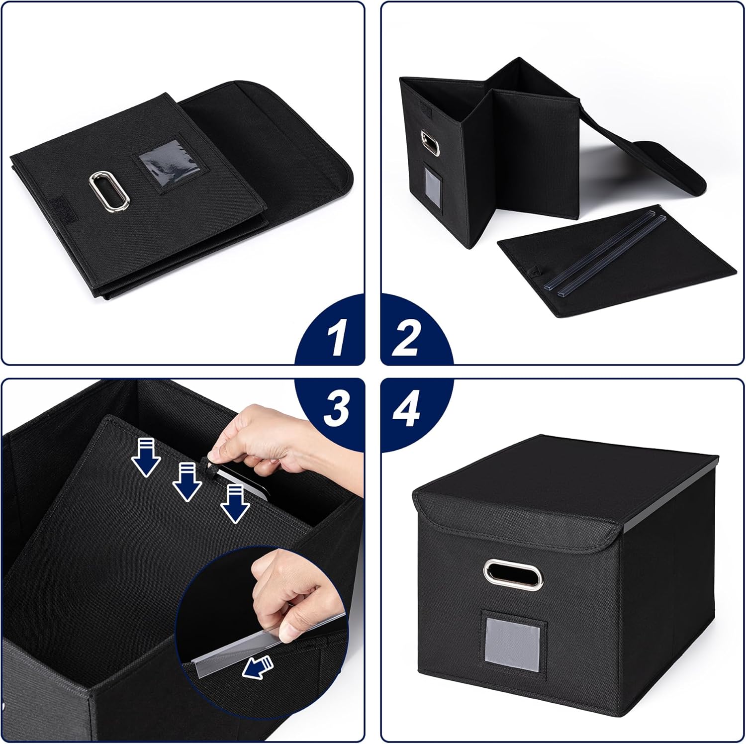 File Organizer Box with Lid, Large Hanging File Folder Organizer with Plastic Slide, Collapsible Portable Filing