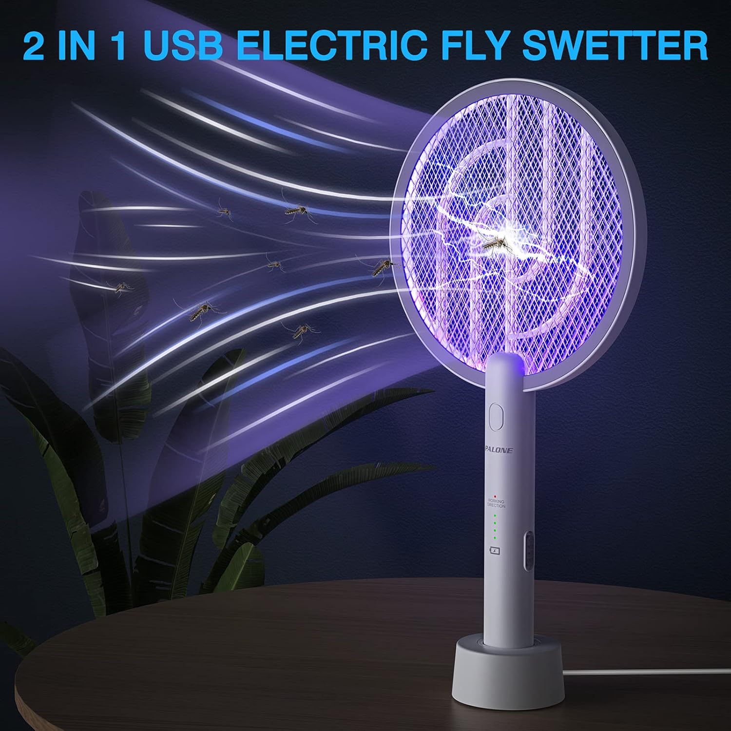 Electric Fly Swatter 4000V, 2 in 1 Bug Zapper Racket Indoor Outdoor | 3-Layer Safety Mesh, USB Rechargeable Base Fly