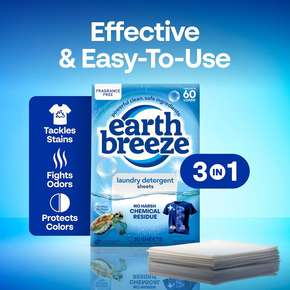 Laundry Detergent Sheets Fragrance-Free 60 Loads