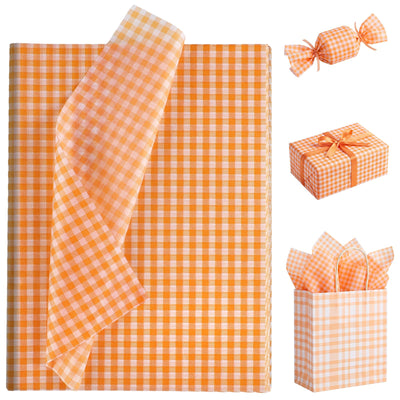 80 Sheets Gingham Tissue Paper for Gift Bags 20 x 14 Inch Orange