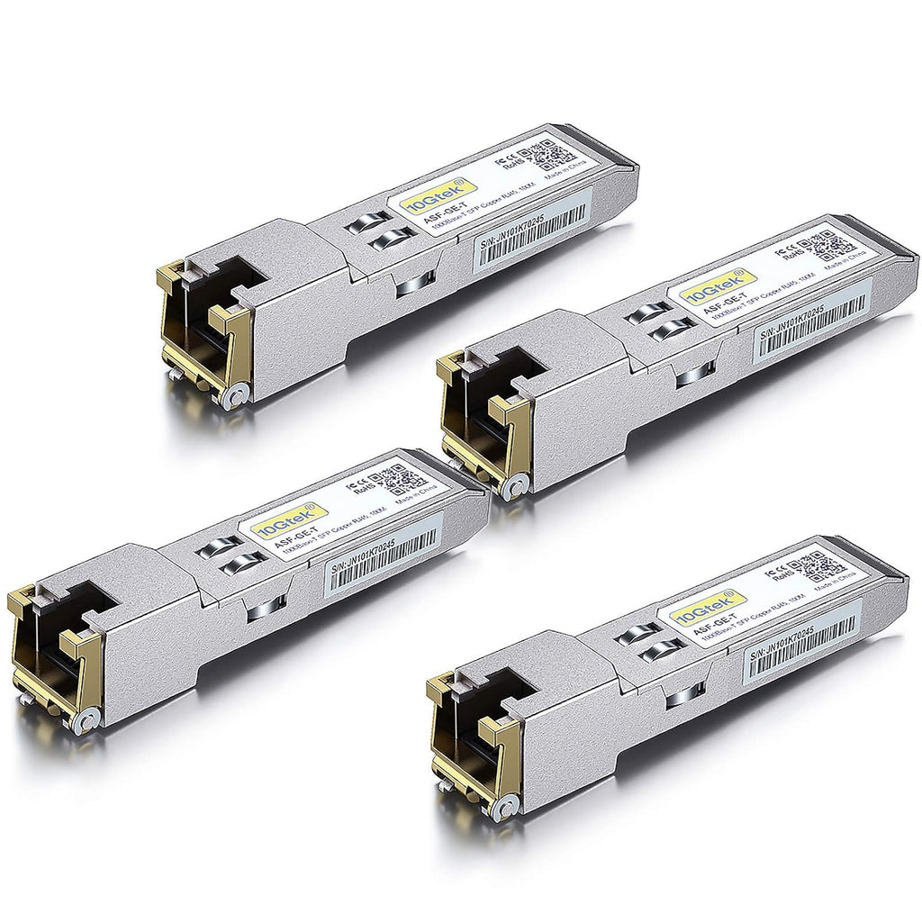 10Gtek 1000Base-T SFP to RJ45 Ethernet Module for Cisco SFP-GE-T, 4-Pack
