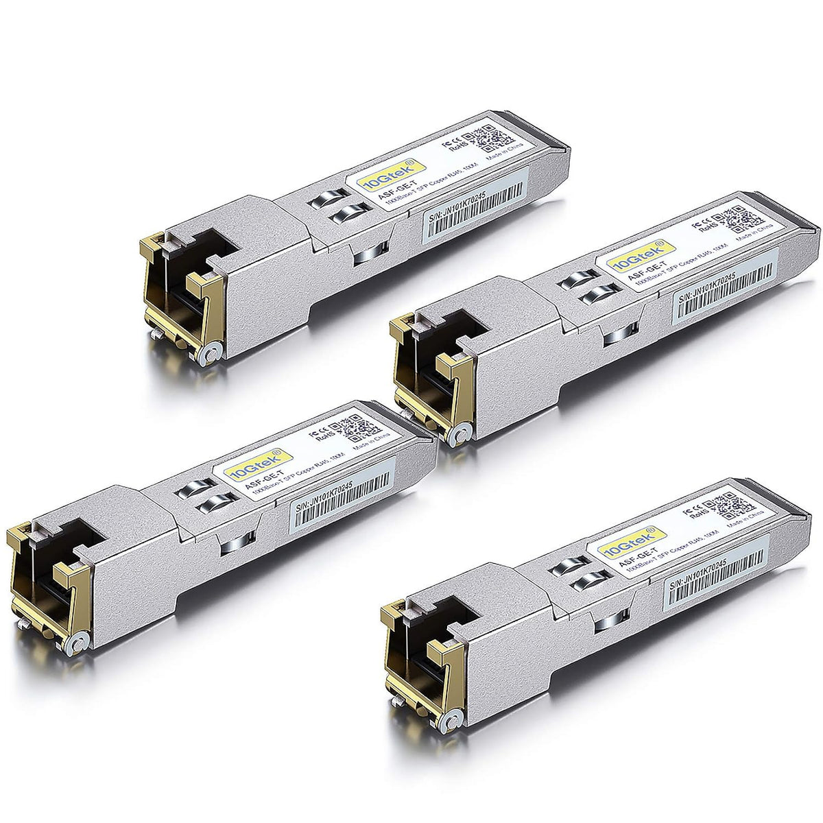 10Gtek 1000Base-T SFP to RJ45 Ethernet Module for Cisco SFP-GE-T, 4-Pack