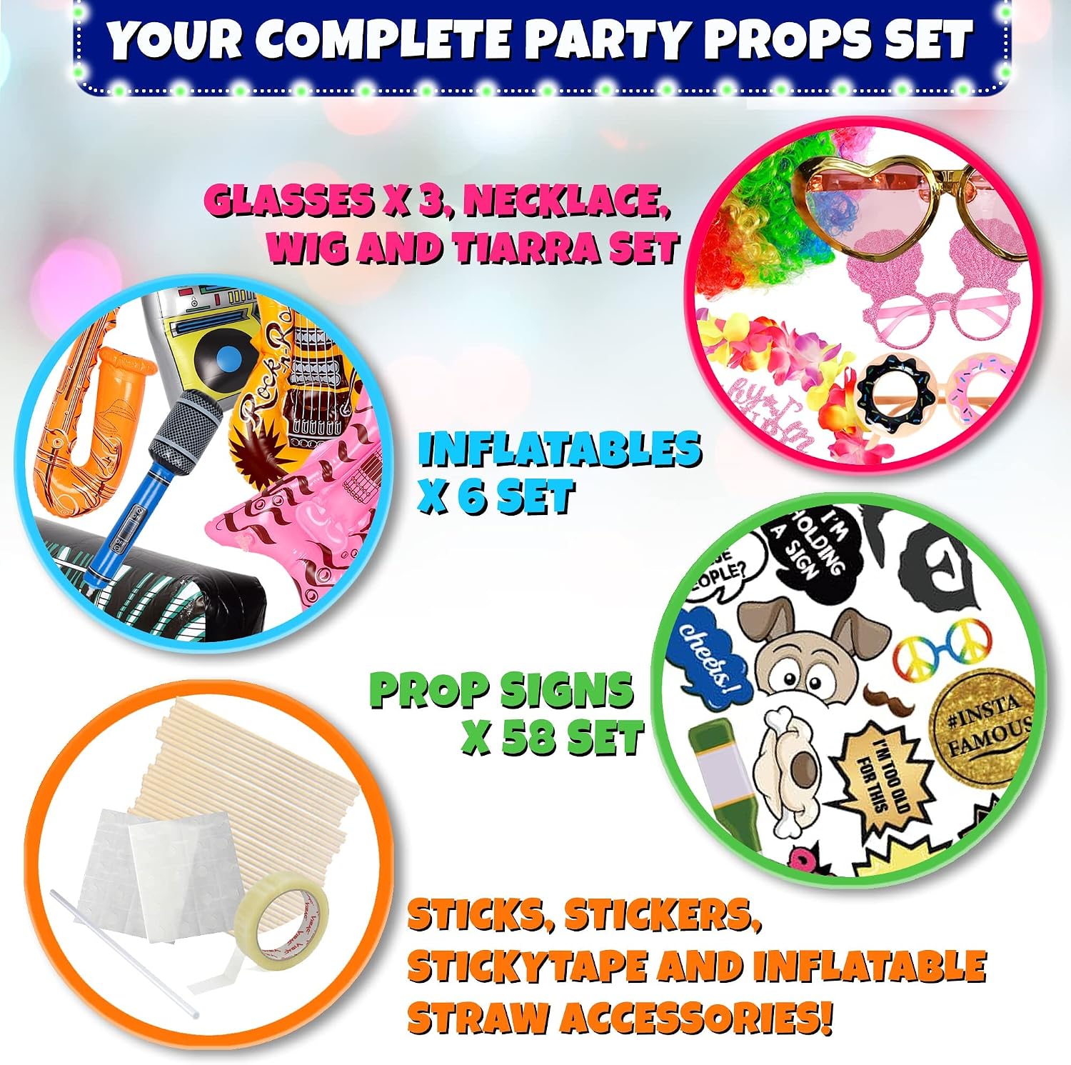 70 Pc Large Premium Photo Booth Props Set for All Occasions - Wedding Props, Birthday Props, Graduation Prop
