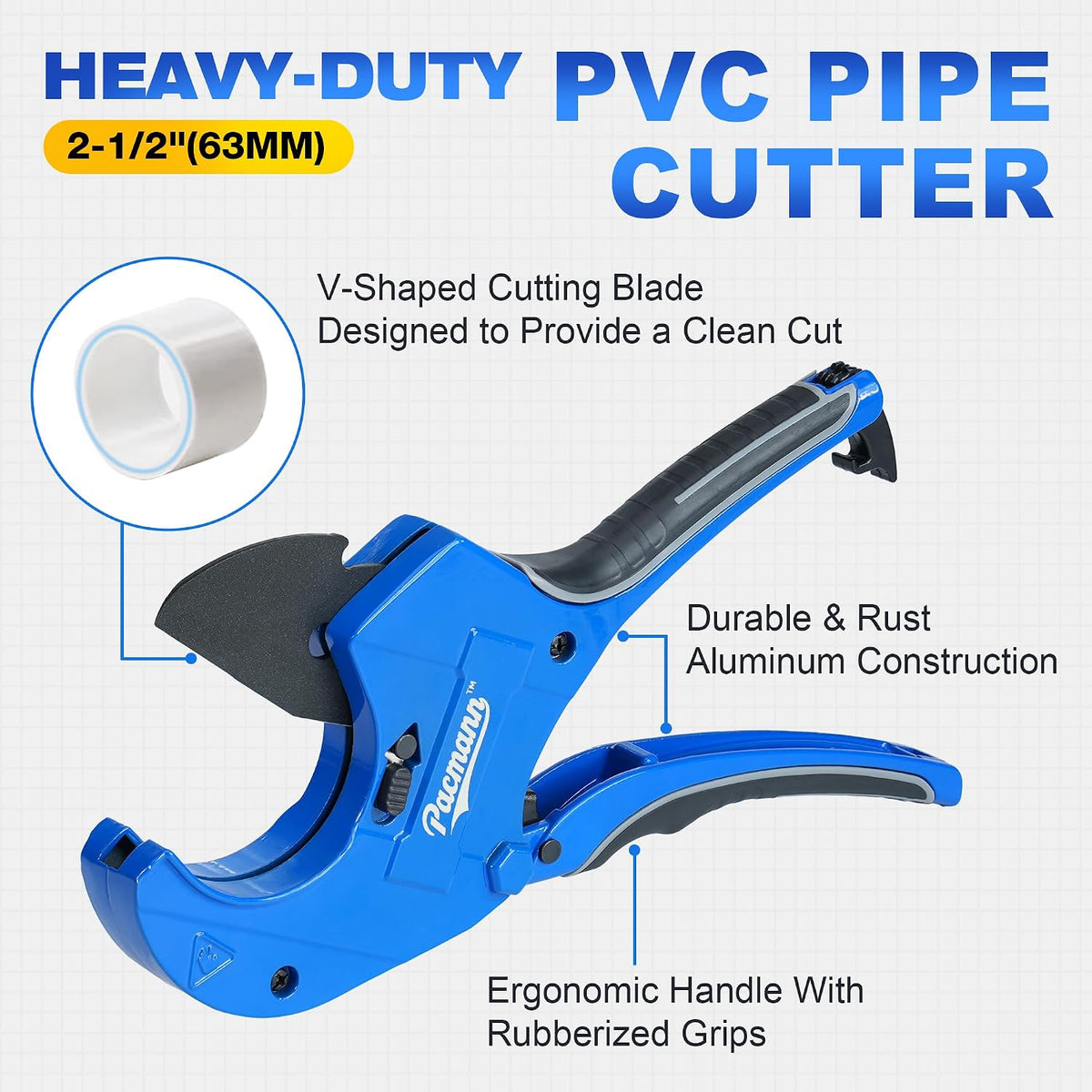 PVC Pipe Cutter, Up to 2-1/2", Ratchet Pipe Cutter Heavy-Duty | Pex Cutting Tool for Cutting PEX, PVC, PPR Plastic