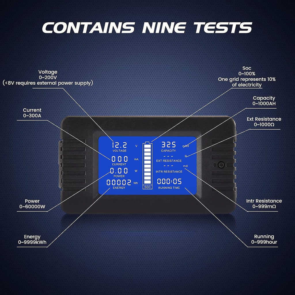 DC Multifunction Battery Monitor Meter with Shunt,0-200V,0-100A, LCD Display Digital Current Multimeter Voltmeter